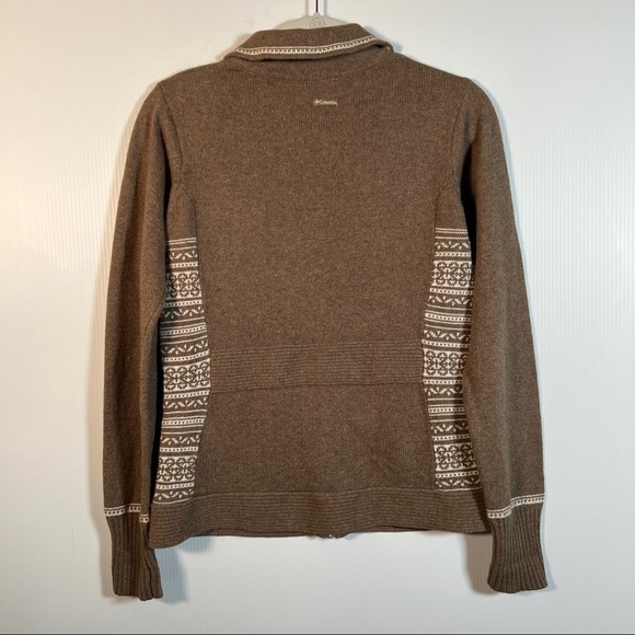 COLUMBIA ZIP CARDIGAN Size XS Brown/white design. Pockets Full Front Zip, Collar - Picture 5 of 9